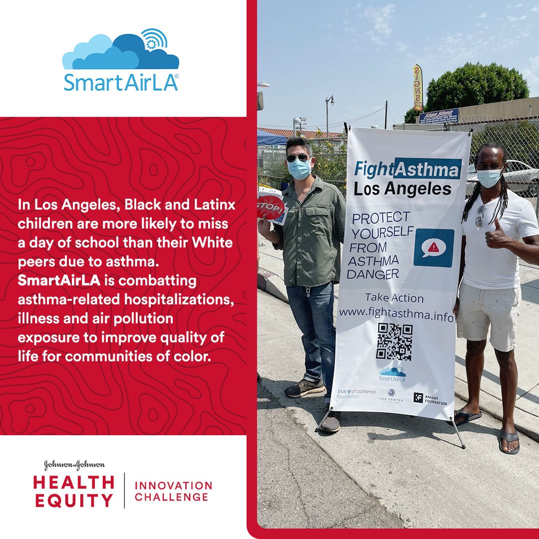 SmartAirLA's tweet photo. Thank you @JNJNews for recognizing @SmartAirLA as a national innovator in #healthequity. https://t.co/lQUPPkf0eH. #data4good #fightasthma #communityhealth #environmentalhealth https://t.co/8uyP55yVWf