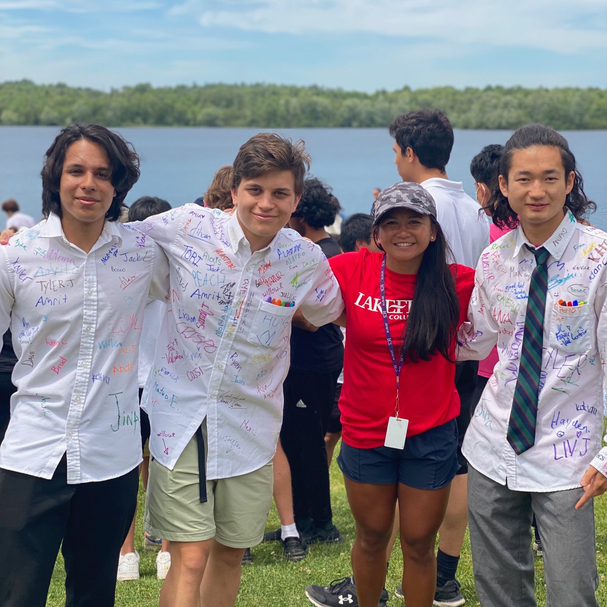 MsVConfesor's tweet photo. It was wonderful to see our grad jump tradition back in full swing and watch my Upper Grads mark their last day of high school with a splash! So proud and grateful for Mo, Diego and Gaku for all their help with the house this year🙏🏽☀️👨🏻‍🎓 #LCSUpper #LCSBoarding @LakefieldCS https://t.co/JUYQb5ZyrI