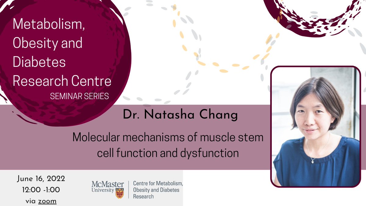 MacMODR's tweet photo. Tomorrow, June 16 at noon, we wrap up our #MODR seminar series for 21/22!
@chang_natasha will be joining us virtually to present "Molecular mechanisms of muscle stem cell function and dysfunction "

https://t.co/7ZI6fbX76B https://t.co/GzuGs5tLyE