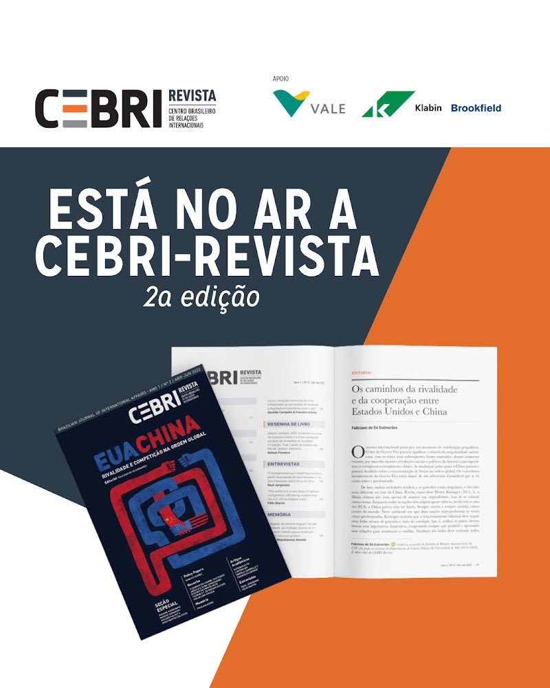 📑 A segunda edição da CEBRI-Revista já esta disponível! A publicação policy-oriented e acadêmica de Relações Internacionais e Política Externa fortalece o debate democrático, com ideias inovadoras sobre o Brasil e o mundo no século XXI.