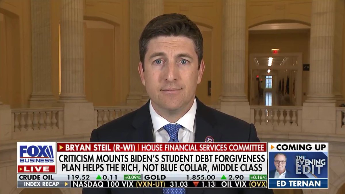 RepBryanSteil's tweet photo. “Biden’s Student Debt Forgiveness Plan Helps the Rich, Not Blue Collar, Middle Class.” @FoxBusiness https://t.co/30lu7QH2DS
