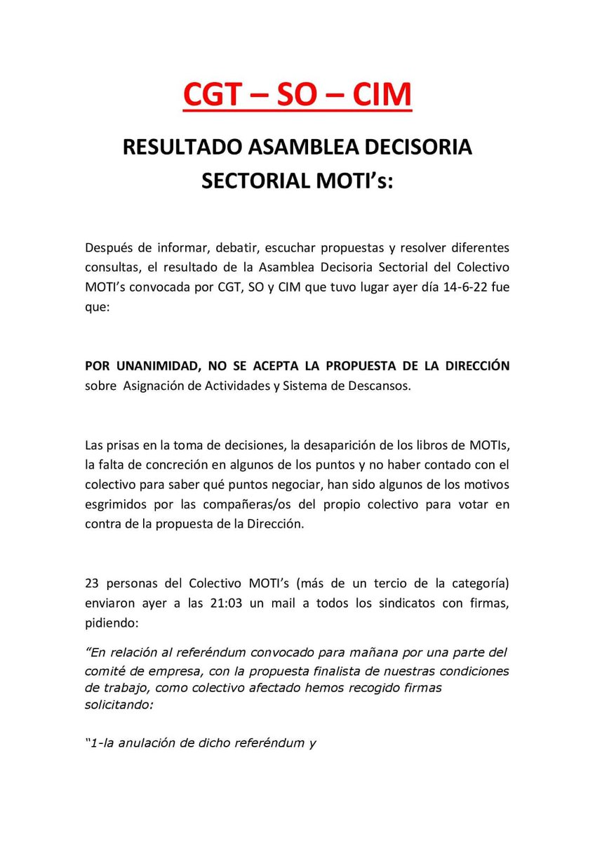 SoliMetrobcn's tweet photo. Resultado de la asamblea de MOTI’s celebrada ayer. Continuaremos informando y defendiendo las asambleas como órgano de debate y decisión. https://t.co/66BNwKcN5t
