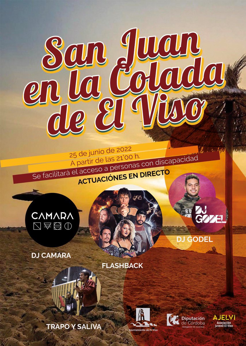 🎤 El próximo 25 de junio…

¡Vive San Juan en La Colada de El Viso!

¿Cómo?

¡Con actuaciones en directo a partir de las 21:00 horas!

Toma nota:

👉 DJ Cámara
👉 Flashback
👉 DJ Godel
👉 Trapo y Saliva

¡Os esperamos!

Ayuntamiento de El Viso