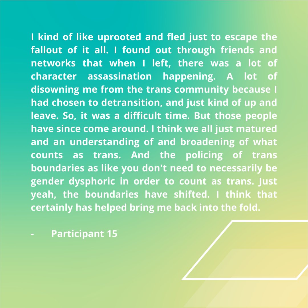 I think we all just matured and an understanding of and broadening of what counts as #trans. And the policing of trans boundaries as like you don't need to necessarily be gender dysphoric in order to count as trans. I think that certainly has helped bring me back into the fold.