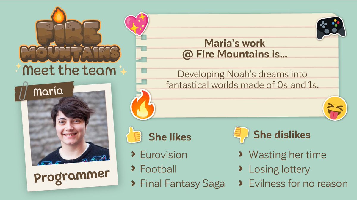 firemountainsvg's tweet photo. ✨MEET THE TEAM✨She is a wonderful programmer but her real function in the team is teaching us how to use the damn repository (every day because we don't learn). We are sorry  @Lykaiast 💖

#indiedev #girldev #firemountains https://t.co/FP9qqRulwX
