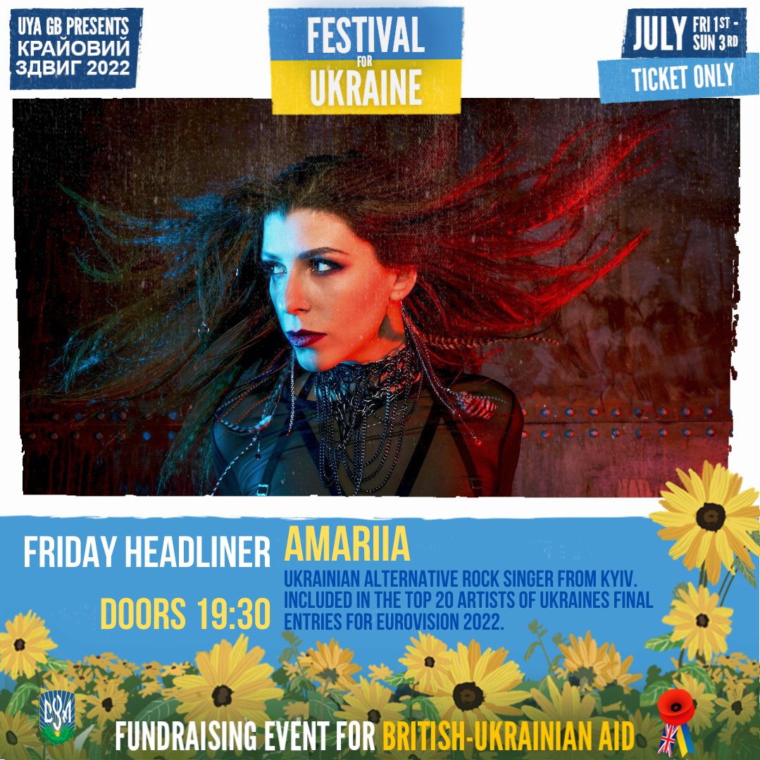 CYMGreatBritain's tweet photo. #ENG: We're excited to announce our Performers for the Friday Evening: Dvi Doli | Inesa | Headliner: Amariia| With music from DJ Dinamicka.
For tickets: https://t.co/tODvdWTAHD
@BritUkrAid @JuliaKateryna #inesa #amariia #dinamicka #festivalforukraine #fundraiser https://t.co/f8yCrx9fo1