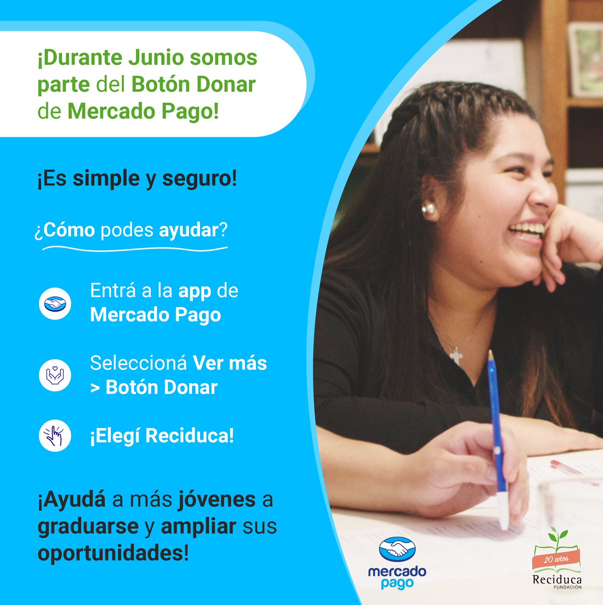 Te enteraste? Somos parte del Botón Donar de <a href="/MercadoPago/">Mercado Pago</a>!✅Solo durante Junio, podés colaborar con nosotros mpago.li/2RHZix4👈🏽
Es fácil, rápido y seguro🔥
Así acompañamos mejor a más jóvenes vulnerables para finalizar el secundario y ampliar sus oportunidades.
Dona ahora!
