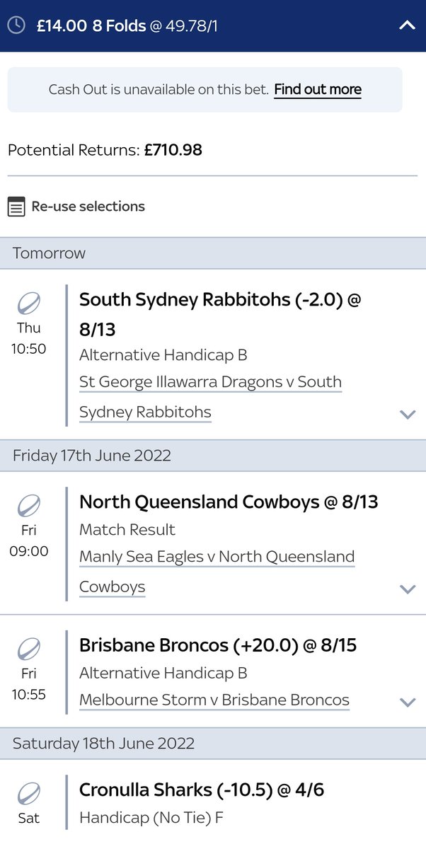 nrltips4020's tweet photo. The @NRL  returns tomorrow and i am starting things off with an accumulator with @SkyBet  who is joining me?? Singles to be posted later!!! Please share lets go !!
#TrustTheProcessEnjoyTheProcess #TTPETP #NRL #Letsgo  #8fold https://t.co/0zTylCu1bd