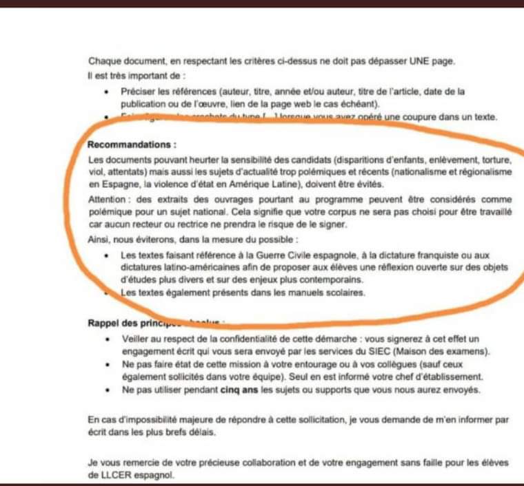 feignassefachee's tweet photo. En #lycee des collègues de #languevivante dénoncent la #censure au moment de la #conceptiondessujets #LLCE du #bac2022 en #espagnol... On attend impatiemment la suite! #specialités #libertépédagogique #espritcritique https://t.co/aHJMFbfO07