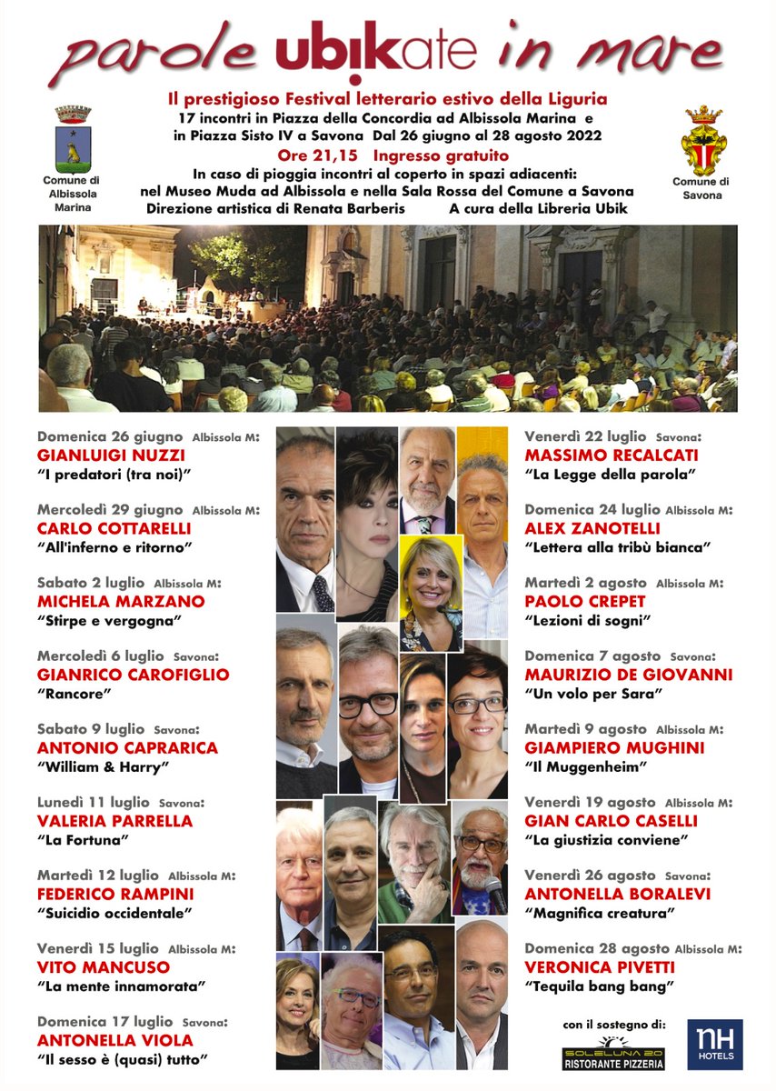SavonaUbik's tweet photo. Parole ubikate in mare 2022
Albissola Marina e Savona
Ore 21,15 https://t.co/VMlseaEXyd