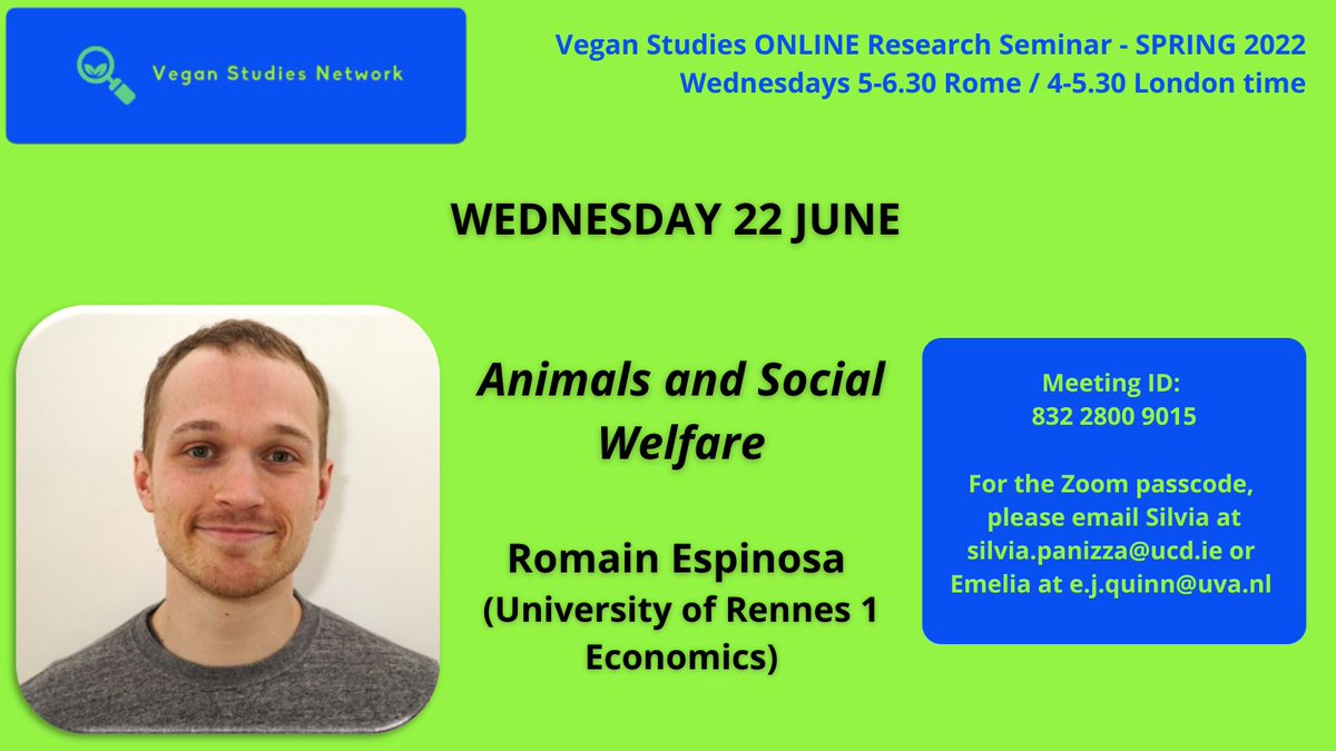 The last in the Vegan Studies Network's online monthly lecture series will be held next Wednesday (22nd June) at 5pm (Amsterdam )/ 4pm (London). All are welcome to join -- do just send me a dm or email for the passcode.