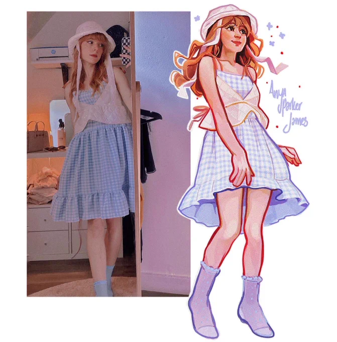 aaah summer weather, anya parker james gifted me this gorgeous custom fitted set that makes me feel like a ghibli girl for this ootd 🌸✨ 