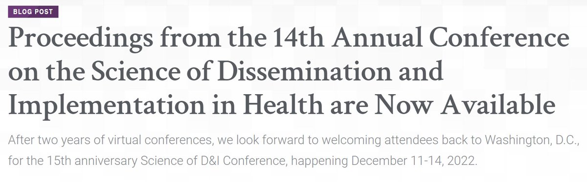 AcademyHealth's tweet photo. Guess what? The proceedings from #DIScience21 are now published in a special supplement of @ImplementSci. Learn more here: https://t.co/NhM9NRZIHu @NCI_ImplSci https://t.co/G8yHuOhQ9B