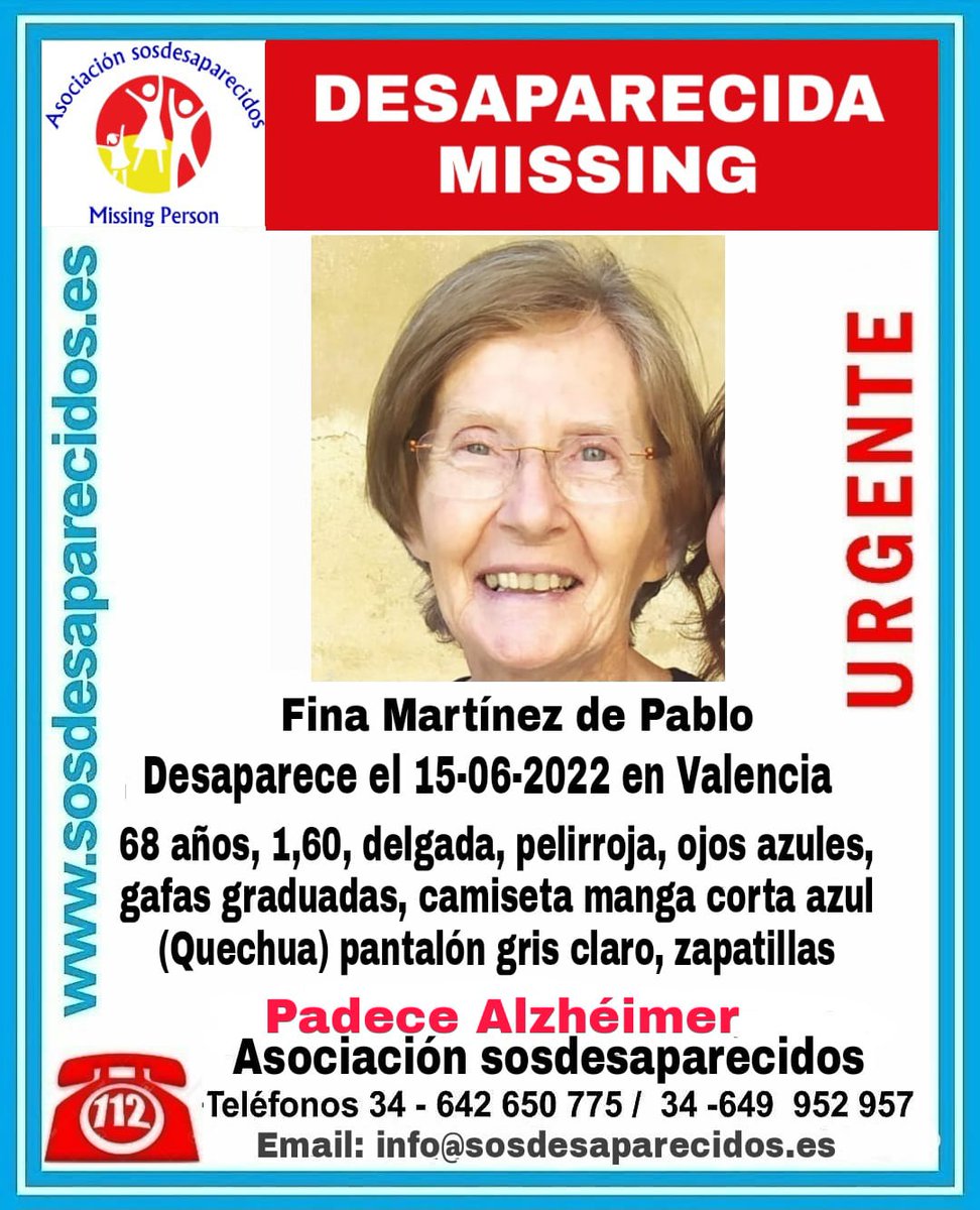 🚨 POR FAVOR MÁXIMA DIFUSIÓN!!!

#Desaparecidos #sosdesaparecidos #Missing #España #Valencia #Alzhéimer