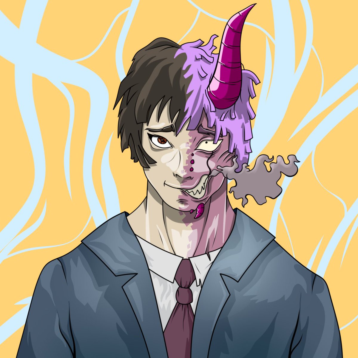 yk_bogdanovich's tweet photo. @ZeninNFT2 Meet my new character!  This Grisha unfortunately he is always sad.  He is cheerful only when night falls.  At night he can turn into a demon who is always cheerful.  That's how in one soul named Grisha there are two personalities who are completely different.) https://t.co/LrvN3B0ngC