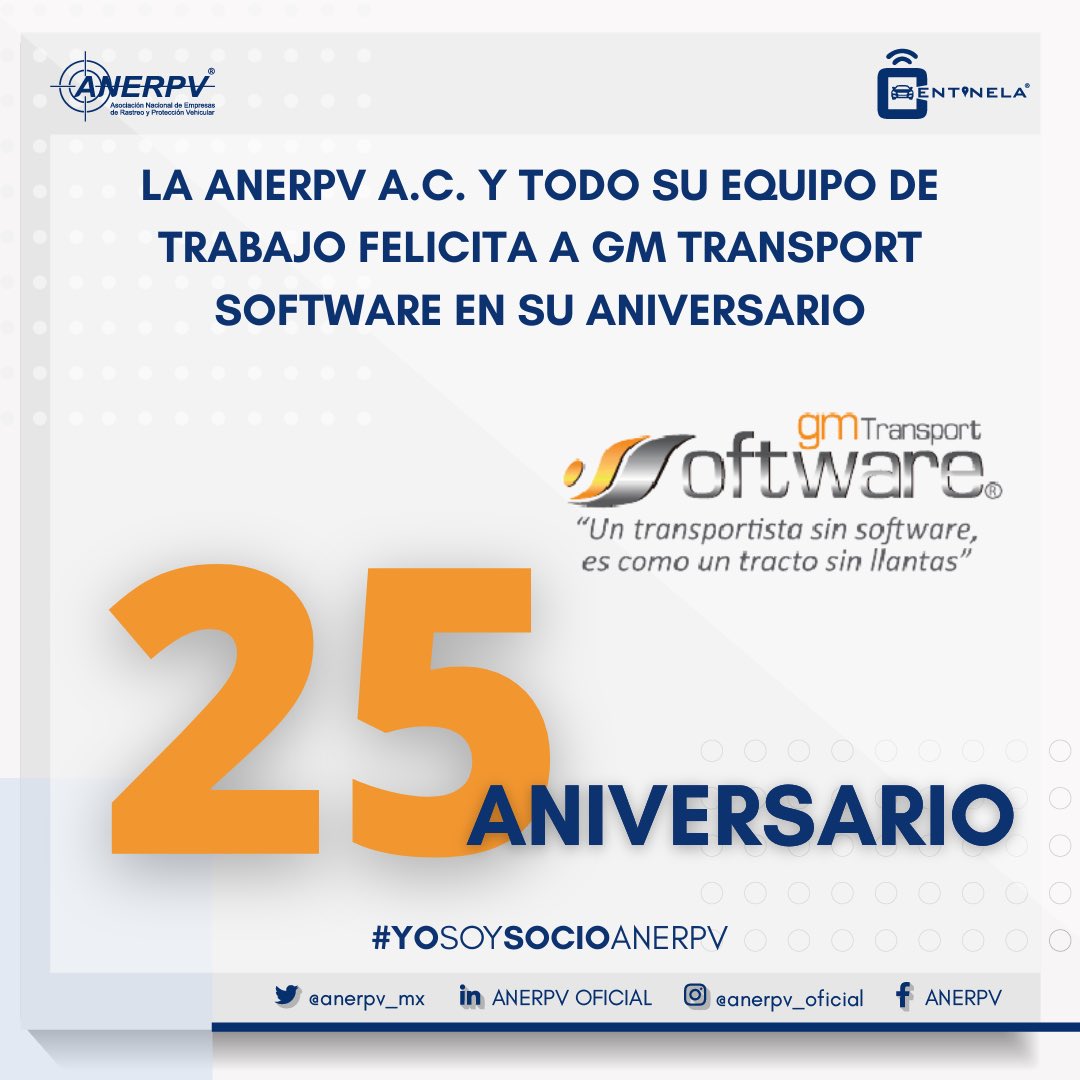 anerpv_mx's tweet photo. Enviamos una cálida felicitación a nuestro Asociado @gmtransporterp por su 25 Aniversario, comprometidos con la seguridad para construir un México más seguro.
#UnidosSomosMás 

#yosoysocioanerpv 
#porunméxicomásseguro #anerpvpropósitoycompromiso #socio #asociacion #rastreo https://t.co/y56UZ5KDL7