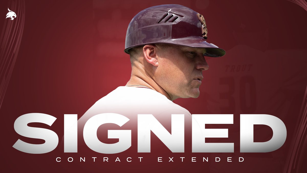 𝘾𝙤𝙣𝙩𝙧𝙖𝙘𝙩 𝙀𝙭𝙩𝙚𝙣𝙙𝙚𝙙! After a record breaking season, head coach Steven Trout has signed a 5-year contract extension to remain in #SlamMarcos 🔗: ow.ly/feCf50JyEAy #EatEmUp #SunBeltBSB