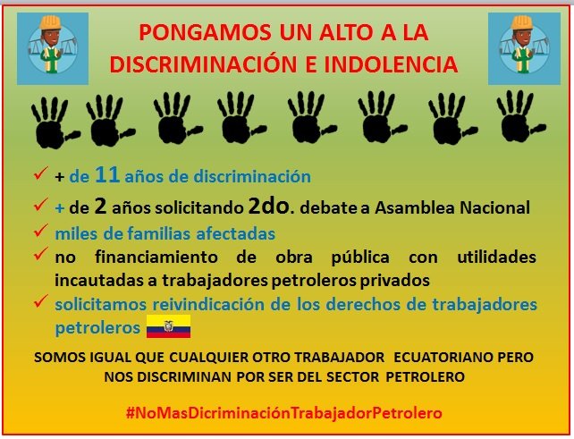 laloking19621's tweet photo. RT📲
3️⃣6️⃣9️⃣días = 1️⃣año➕4️⃣dias
Pidiendo retomen sesión 699
11 AÑOS
DE DISCRIMINACIÓN E INDOLENCIA AL TRABAJADOR PETROLERO
2do DEBATE en espera ➕2 AÑOS 
@AsambleaEcuador
@LaboralAN
@CTrabajadores1
@YSiTePasaATi_CT
@VaPetrolero
@LassoGuillermo
@VSaquicelaE
https://t.co/RAsKYHfpXz https://t.co/uIiXtXvFwb