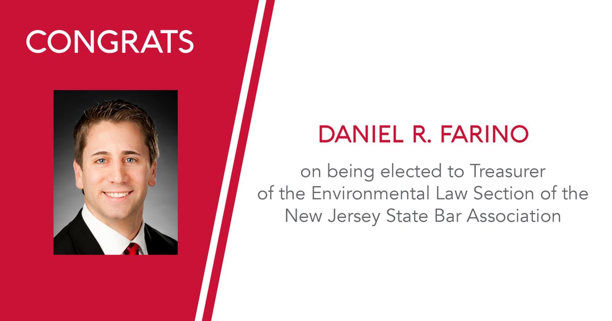 ArcherGreiner's tweet photo. Congratulations to Archer partner Daniel R. Farino on being elected to Treasurer of the Environmental Law Section of the New Jersey State Bar Association. 

For more: https://t.co/w0Pkt3Ebwk

#ArcherPartner https://t.co/LXWypNOEiD