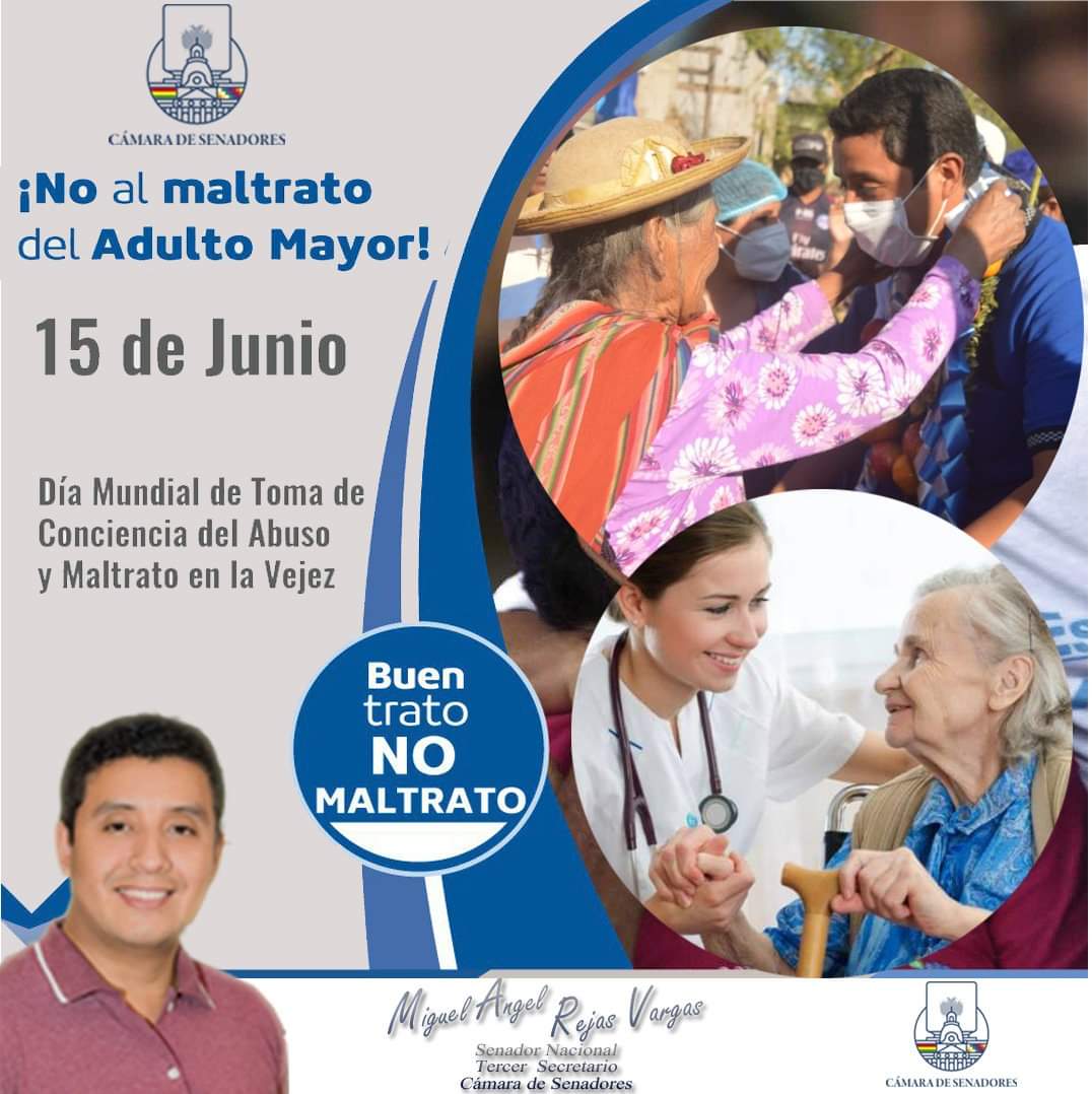 RejasSen's tweet photo. 🔴 En el Día Mundial de Toma de Conciencia del Abuso y Maltrato en la Vejez destacamos que Bolivia tiene la Ley N° 369 para prevenir y erradicar la violencia institucional y familiar de las personas adultas mayores. ¡No al Maltrato del Adulto Mayor! https://t.co/7tsbMmwwXh