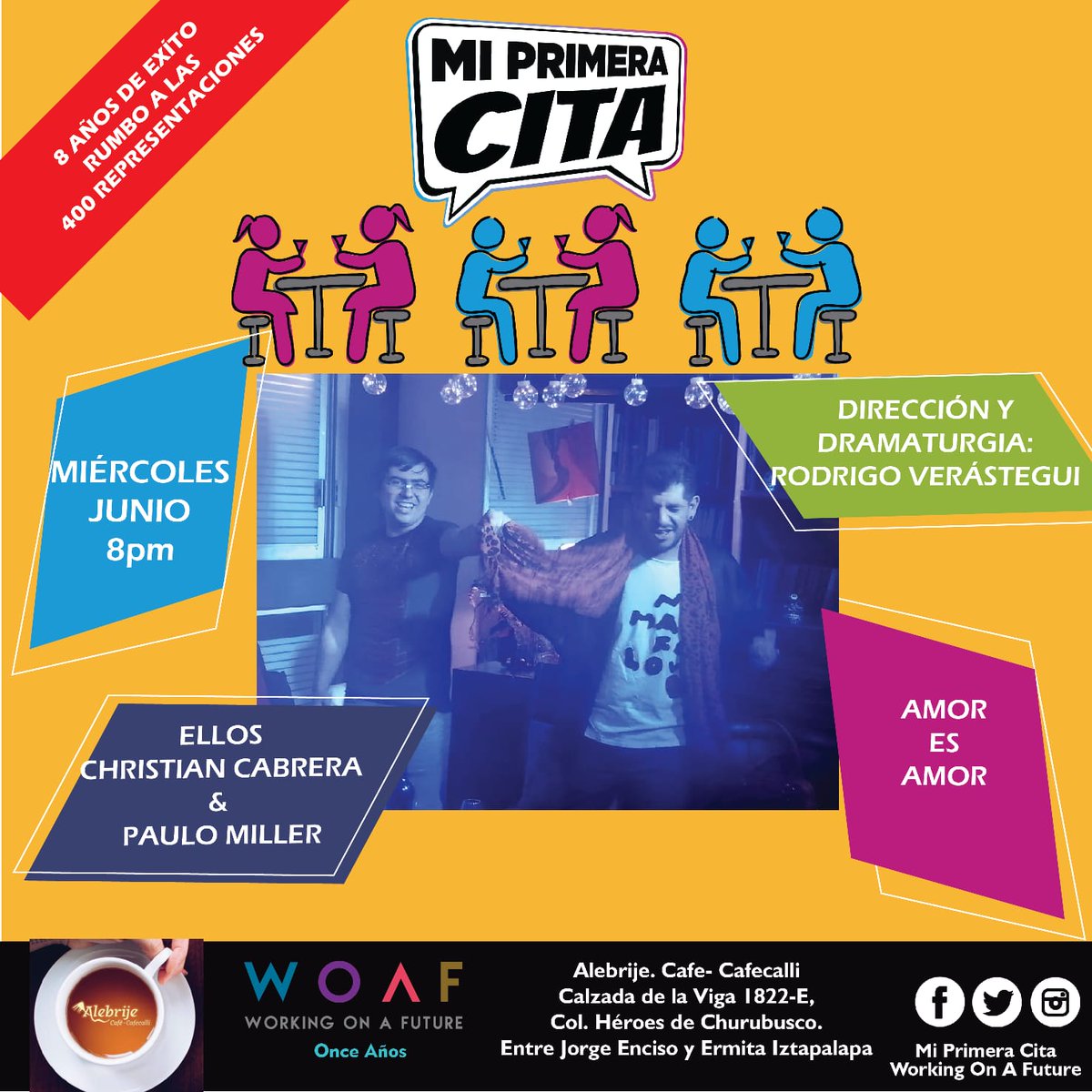 Hoy es miércoles y te esperamos en <a href="/MiPCitaLGBT/">Mi Primera Cita</a> "Ellos" en #AlebrijeCaféCafecalli <a href="/PaulinhoMiller7/">Elweyquenotopas</a> &amp; Yo, no falten.
🏳️‍🌈

🎟️: miprimeracitateatro.boletopolis.com
#AmorEsAmor