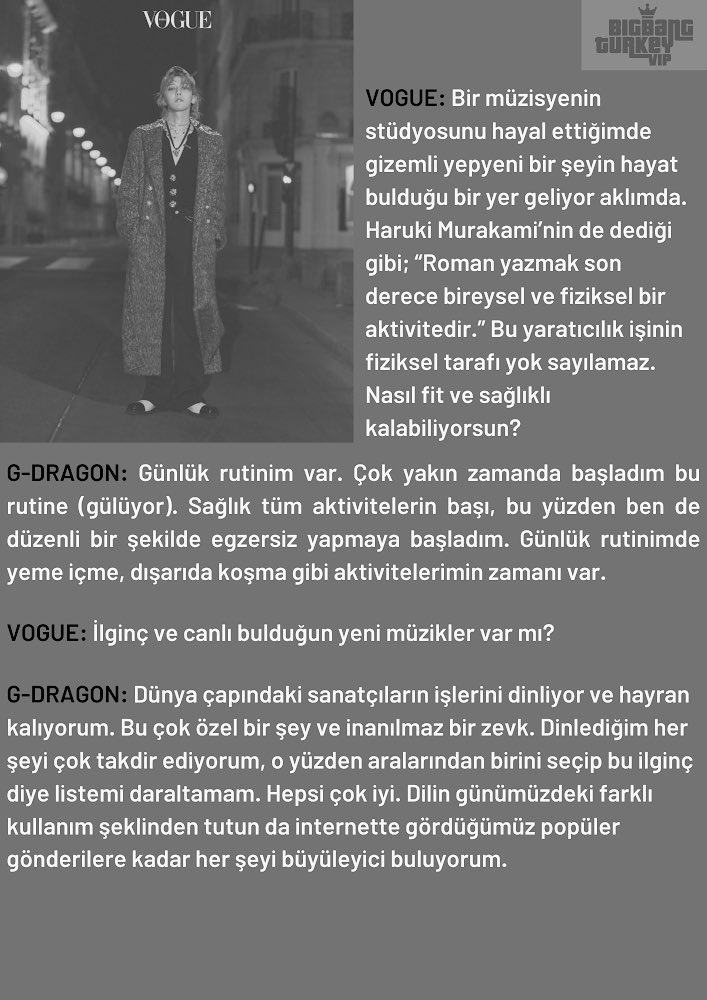 [ÇEVİRİ] #GDRAGON’un VOGUE ile yaptığı röportajı sizler için çevirdik, keyifli okumalar dileriz❤️