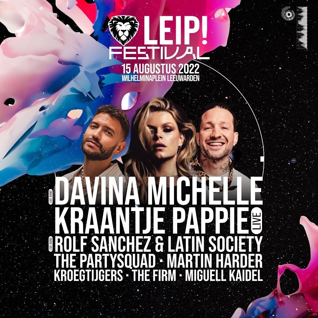 LEIP! FESTIVAL ARTIST ANNOUNCEMENT🤩
YES! Vol trots presenteren wij de line-up van LEIP! Festival! Op maandag 15 augustus trappen we LEIP! Week af met een knaller van een party. Davina Michelle met live band, Rolf Sanchez &amp; Latin Society, Kraantje Pappie live?! SUPER GAAF TOCH?