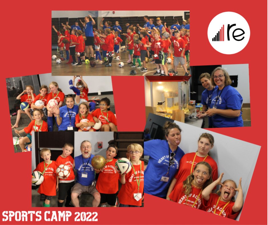 ReCASTChurch's tweet photo. Our first Sports Camp has been so fun!  Three days down, two more to go. 
100 campers, 40+ volunteers, 100+ ice cream treats consumed last night, and lots of smiling faces.  Lots of conversations about Jesus and huddle prayers with our teammates. We’ve had a blast! https://t.co/mmZEEa5210