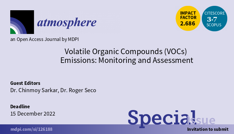 Open for Submission: Special issue on VOCs!!! @Atmosphere_MDPI @atmsciences @AGUAtmosSci @EuroGeosciences @IGACProject @EGU_ACP @UCIrvine @UCDavisAQRC @CESM_WACCM
