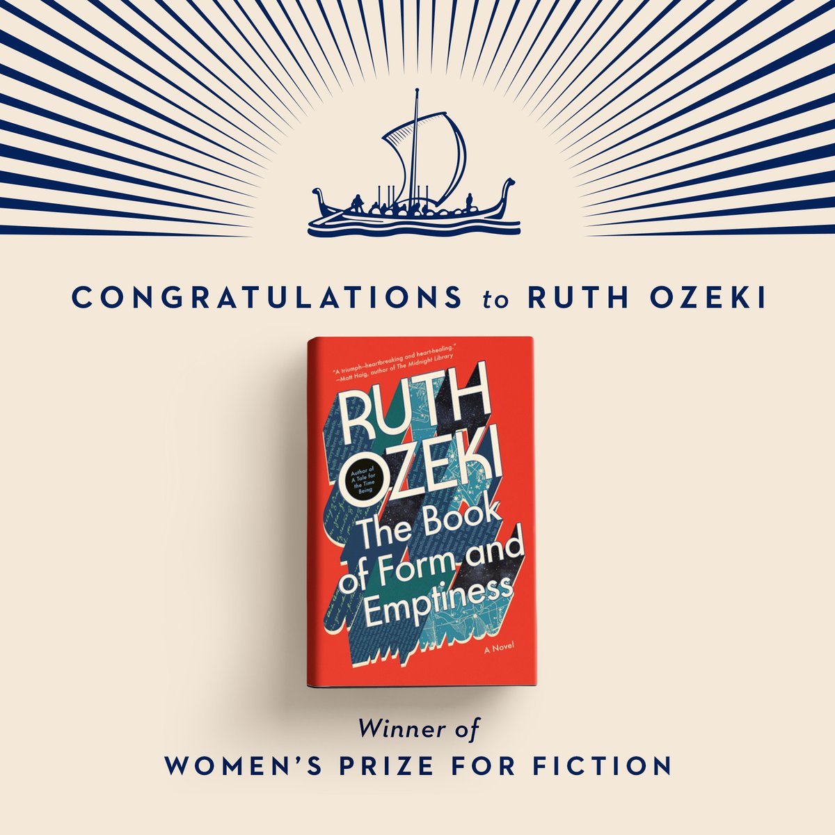 VikingBooks's tweet photo. 🌟 CONGRATULATIONS to @ozekiland for winning the Women's Prize for Fiction 🌟 for her "sparkling writing, warmth, intelligence and poignancy" in the BOOK OF FORM AND EMPTINESS! https://t.co/N8D5oIC6wF via @WomensPrize https://t.co/tA7fPutj6E