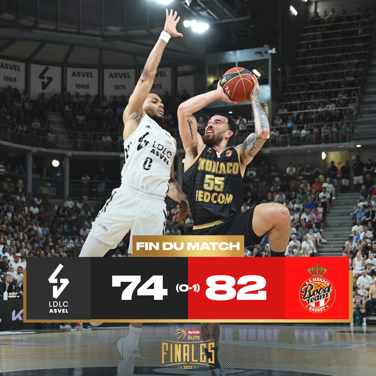 Betclic_ELITE's tweet photo. MONACO FRAPPE UN GRAND COUP ⚡️

La Roca Team remporte la première manche et reprend l’avantage du terrain !

#FinalesBetclicELITE #LNBextra https://t.co/uQkoJVxH1w