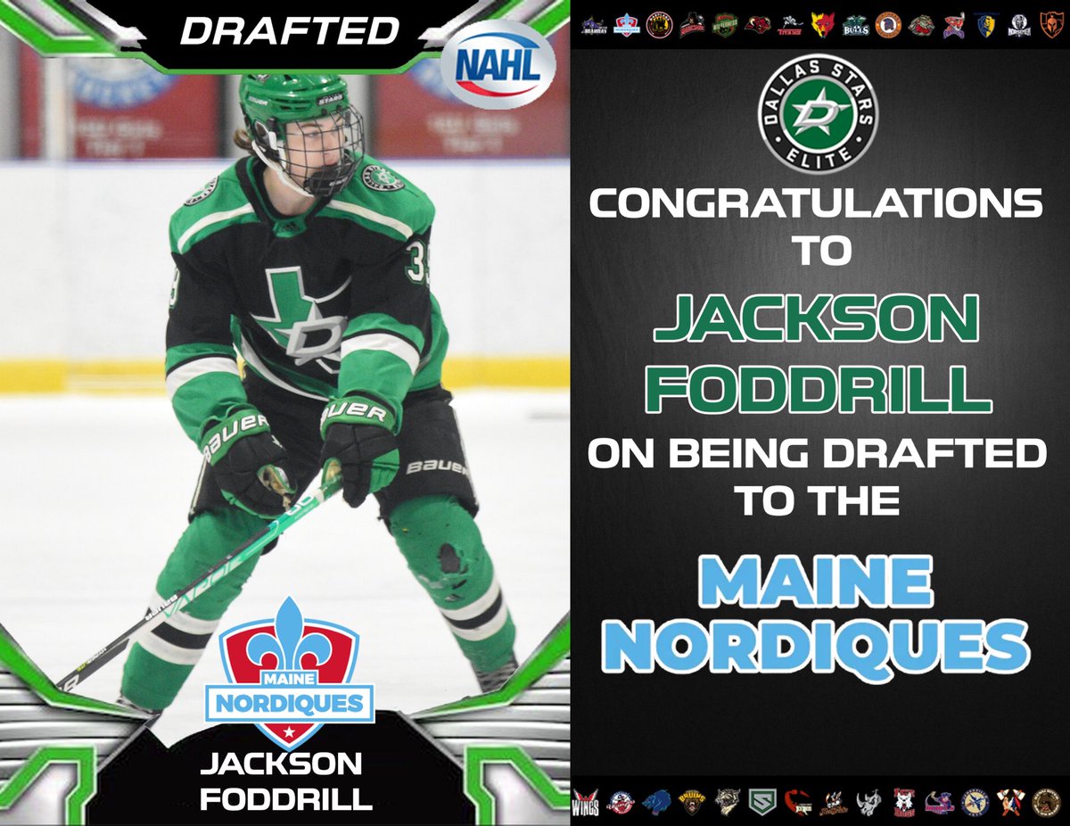 DSEHC's tweet photo. Congratulations to Jackson Foddrill on being drafted to the Maine Nordiques! 💚🖤

#gostarselite #GreenHelmets #elitedna https://t.co/5vtlLQcm6u