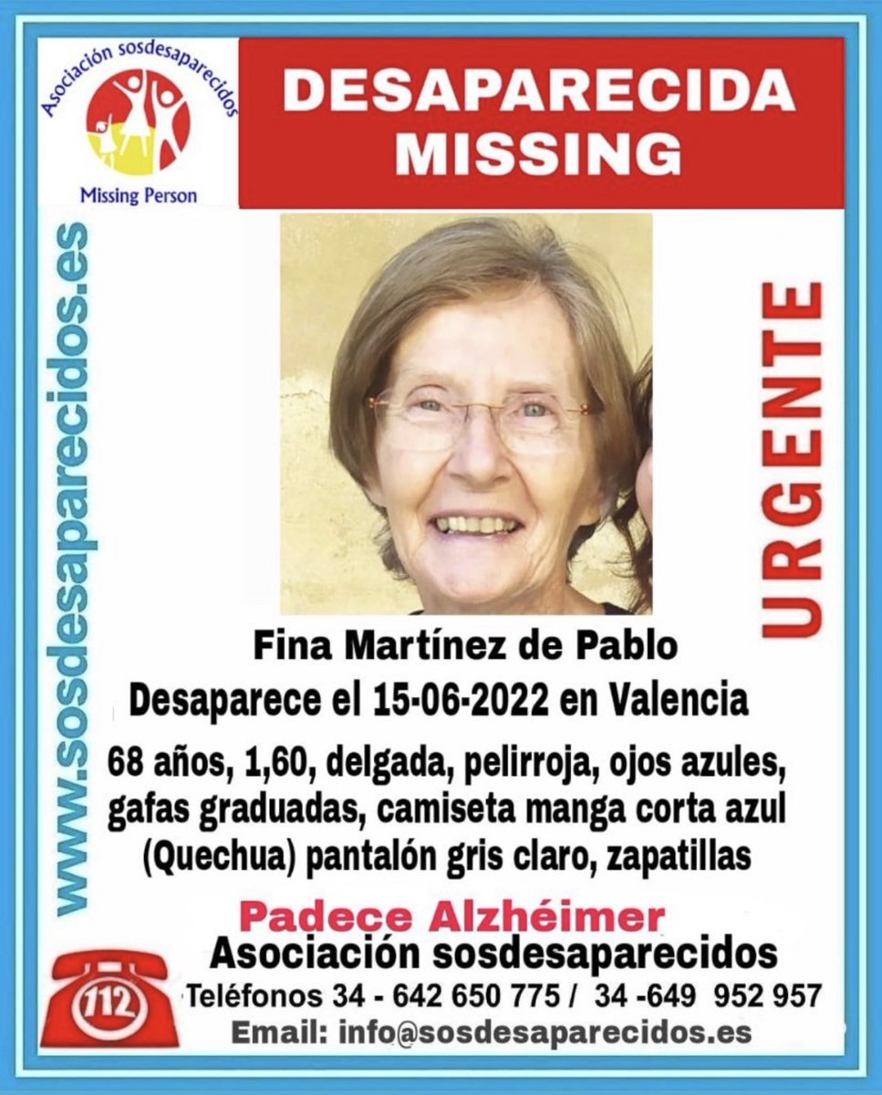 _cristinabea's tweet photo. Es la suegra de una compañera. Ha desaparecido hoy en València. 
Si alguien la ve… 🤞🏼🤞🏼🤞🏼 https://t.co/fhdcz11t9J
