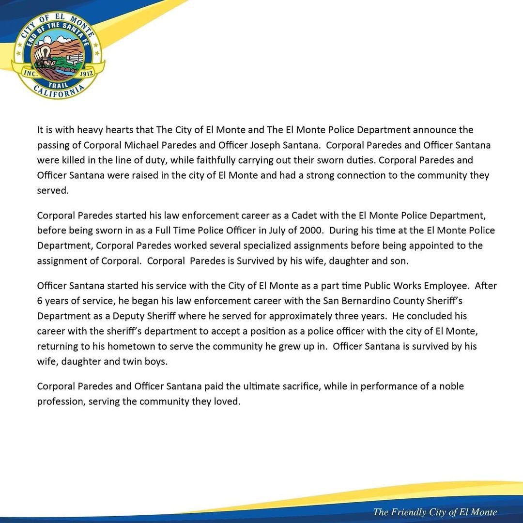 sbcountysheriff's tweet image. Our deepest condolences to the families of Corporal Paredes &amp;amp; Officer Santana.
This tragic loss hits close to home for us. Joseph began his career with our department in March 2018 and was a graduate of Academy Class 211. He was a great partner and loved by all who knew him.