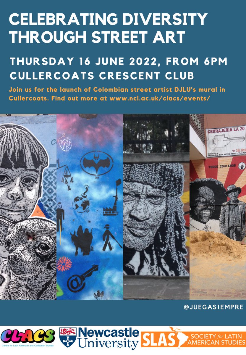 Tomorrow night from 6pm! head to the coast at Crescent Club in Cullercoats, to celebrate the brand new artwork by Colombian street artist, DJLU/ <a href="/juegasiempre/">juegasiempre</a> organised and supported by @CLACSncl

Register ncl.ac.uk/clacs/events/i….