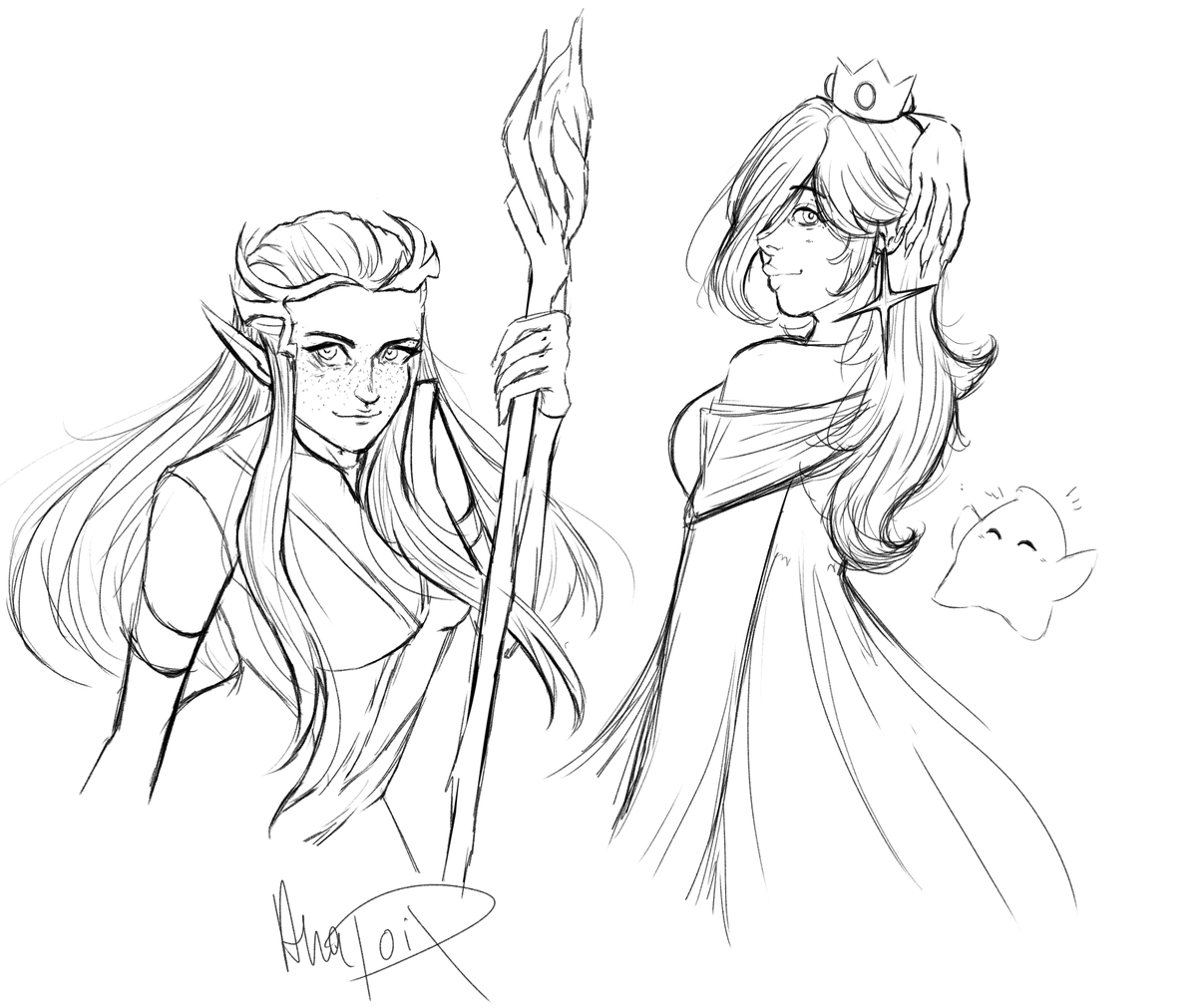 Anapoix's tweet photo. Character commission sketches hehehe #Rosalina #commissions #commissionart #csp #clipstudiopaint #digitalart https://t.co/qEerh3Fx1B