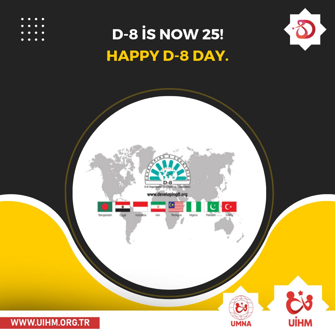 UMNA23's tweet photo. ''Our common goal is to raise the welfare and prosperity of our nations.'' - Late Prof. Dr. Necmettin Erbakan (Former PM of Turkey)

Happy 25th Anniversary.
 
@D8org
#Bangladesh #Egypt #Indonesia #Iran #Malaysia #Nigeria #Pakistan #Turkey #D8 #HappyD8Day https://t.co/imfZDfddO8