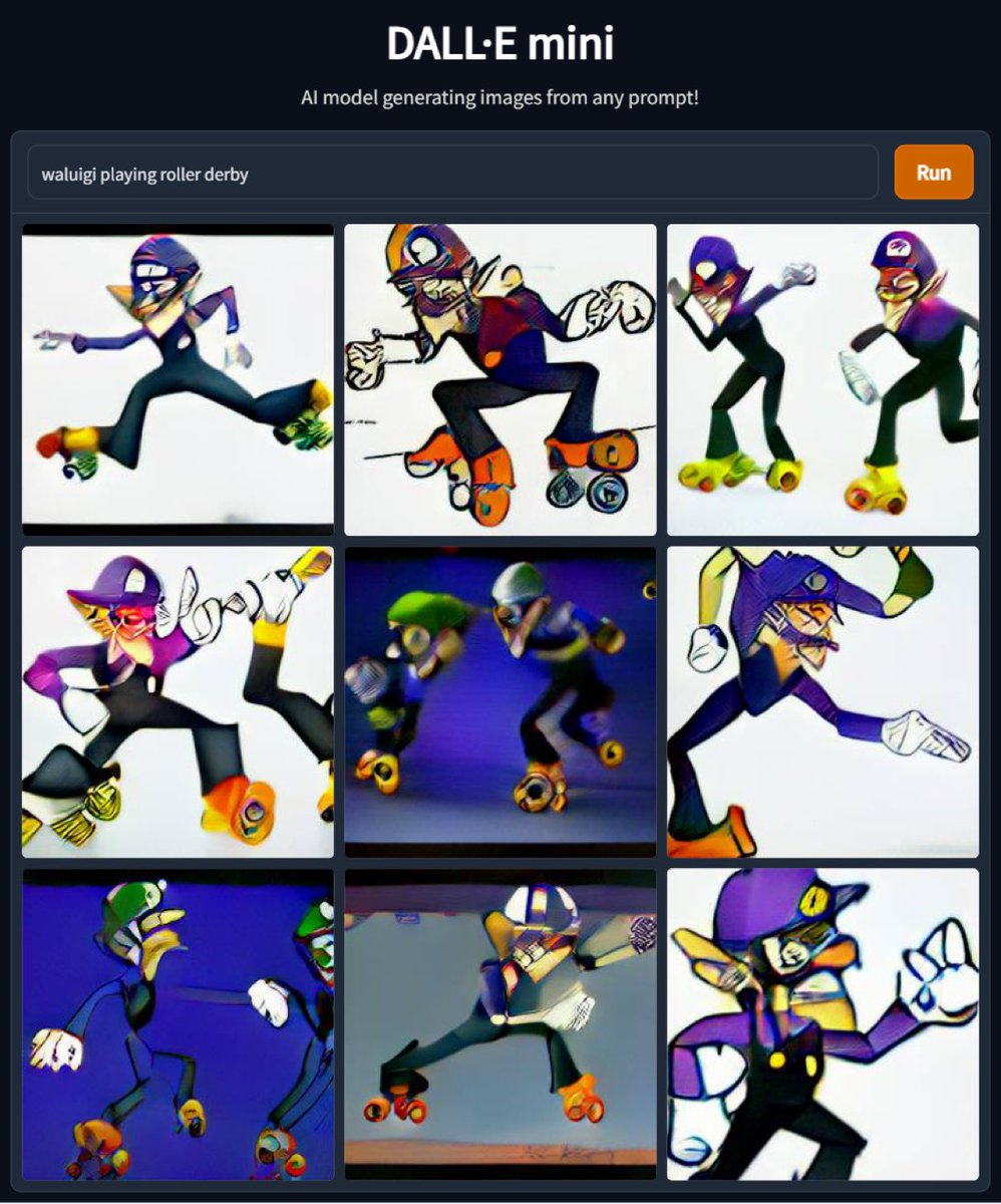 AnarchyDerby's tweet photo. What’s wrong babe? You’ve hardly touched your AI generated art of waluigi playing roller derby?

The art: https://t.co/tAESVfS7M4
