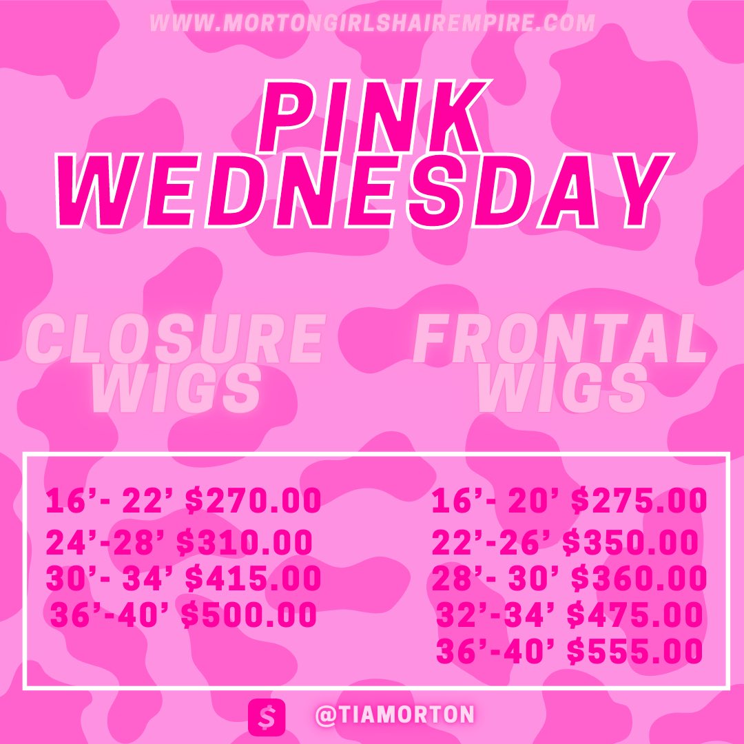 HairMorton's tweet photo. ON WEDNESDAY WE WEAR PINK 💗

Closure + frontal wigs are on sale 💗
Dm me to place order 
Cash app or Apple Pay is accepted https://t.co/lHuFUOGlWz