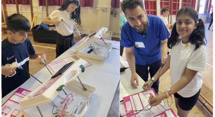 OakFarmPrimary's tweet photo. Year 6 enjoyed a fantastic medical-themed day with @MedicMavericks this week, performing ultra-sounds, taking blood from a dummy arm, trying out key-hole surgery, taking their own ECGs and much more! https://t.co/LwgmX88XSt