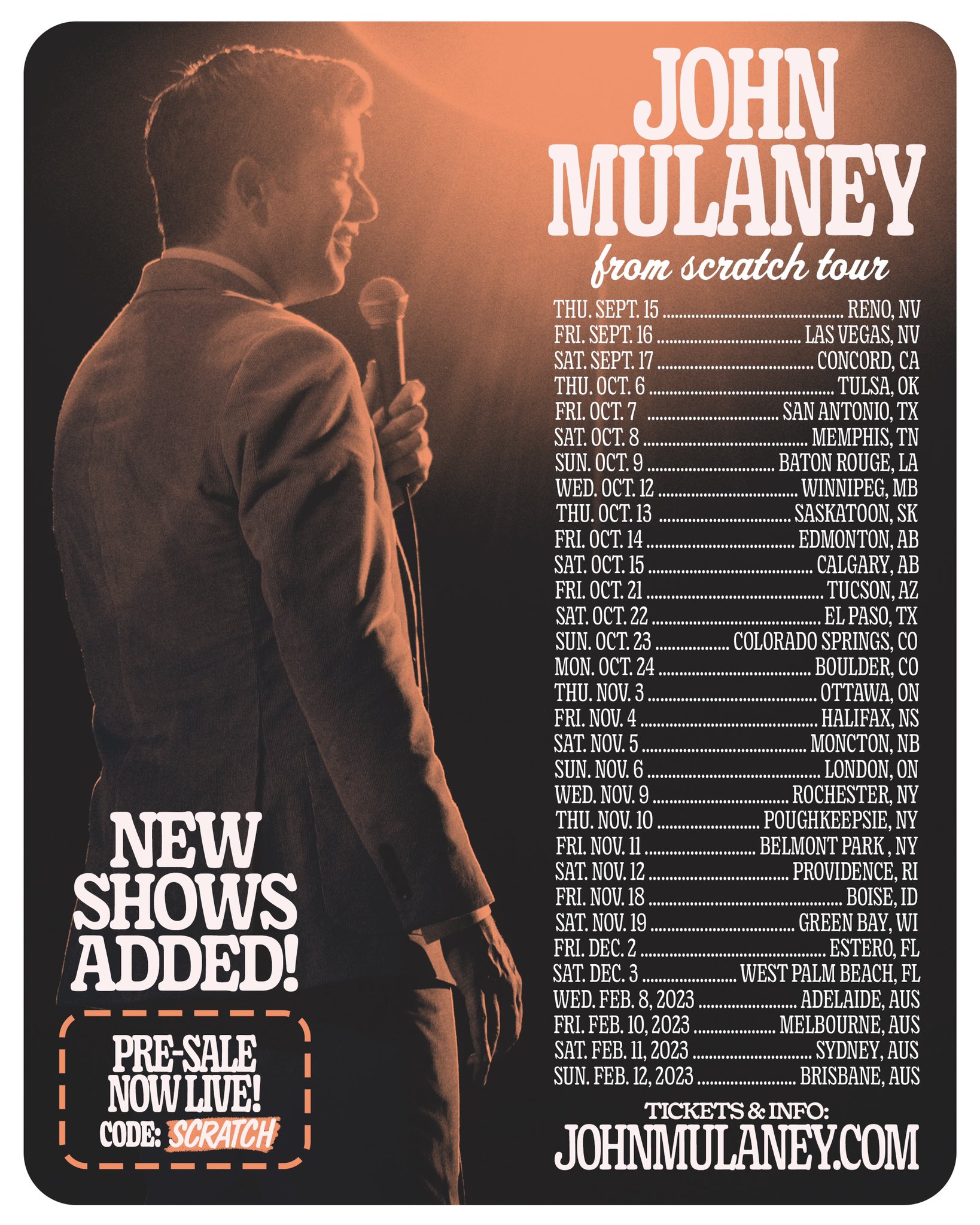 John Mulaney on Twitter "Presale NOW LIVE with code SCRATCH. Tickets