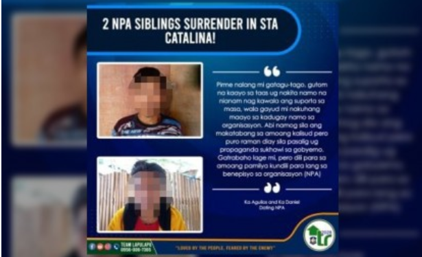 prog_pwrc's tweet photo. Two brothers who confessed to being members of the Communist Party of the Philippines-New People's Army surrendered to joint military and police authorities on Wednesday (June 15, 2022) in Sta. Catalina, Negros Oriental. https://t.co/OimJbOCD8u