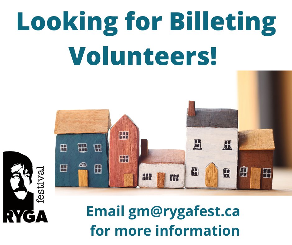The Ryga Arts Festival needs your help! We are looking for volunteers with space in their homes or a separate suit to house some of our artists over the festival weekends of August 12-14 and 19-21.  Please msg for details or email gm@rygafest.ca.