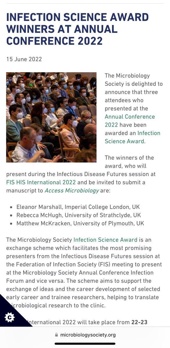 MMckracken's tweet photo. So… I actually won an Infection Science Award for my presentation at #Microbio22 back in April! I honestly can’t believe how privileged I am to be surrounded by a great lab group and a fantastic mentor @tinaljoshi. Thank you all! @MicrobioSoc @ImogenAnne @PlymUniHealth @PlymUni https://t.co/DADmoU5Aet