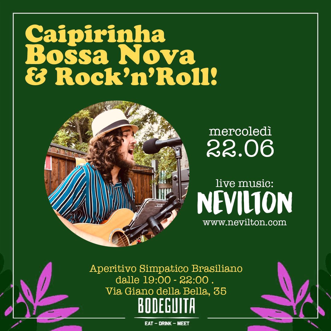 Caipirinha, Bossa Nova & Rock’n’Roll! Aperitivo Simpatico Brasiliano al Bodeguita questo mercoledì 22 giugno. 
Siete tutti invitati!!! 
🎸🍸🥪🔥❤️🕺💃
Prenotazioni : 06 9957 3035. 
.
#concertilive #musicadalvivo #primaveraromana #estareromana #concertiestivi #concertiaroma