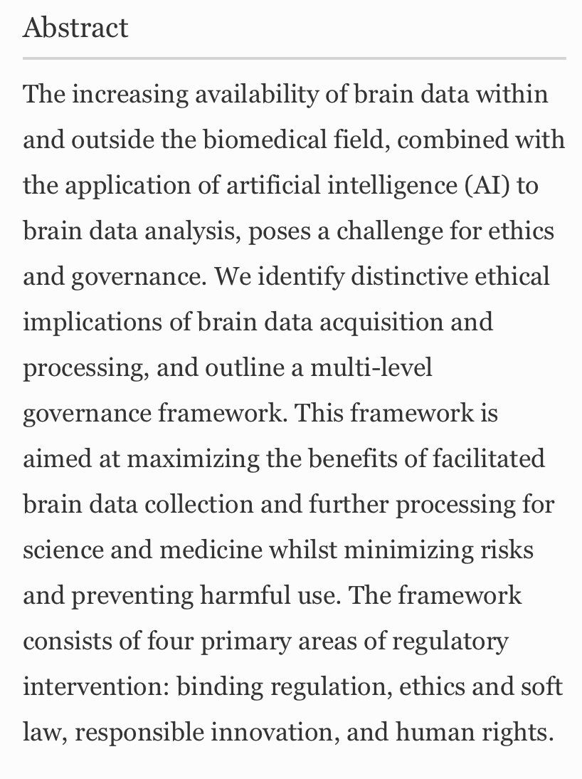 PublicIntLaw's tweet image. New paper published! We have to think about a #governance framework for #braindata - thank you to all colleagues and co-authors, esp @neuroastics &amp;amp; #MarcelloIenca #OpenAccess #neuroethics @responsibleAI1 @UniFreiburg @FRIAS_UFreiburg #ethics #law #ResponsibleAI #June2022