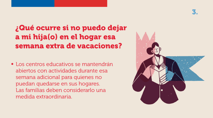 ¿Qué ocurre si no puedo dejar a mi hija o hijo en el hogar esa semana de vacaciones?


Los centros educativos se mantendrán abiertos con actividades durante esa semana adicional para quienes no puedan quedarse en sus hogares. Las familias deben considerarlo una medida extraordinaria.