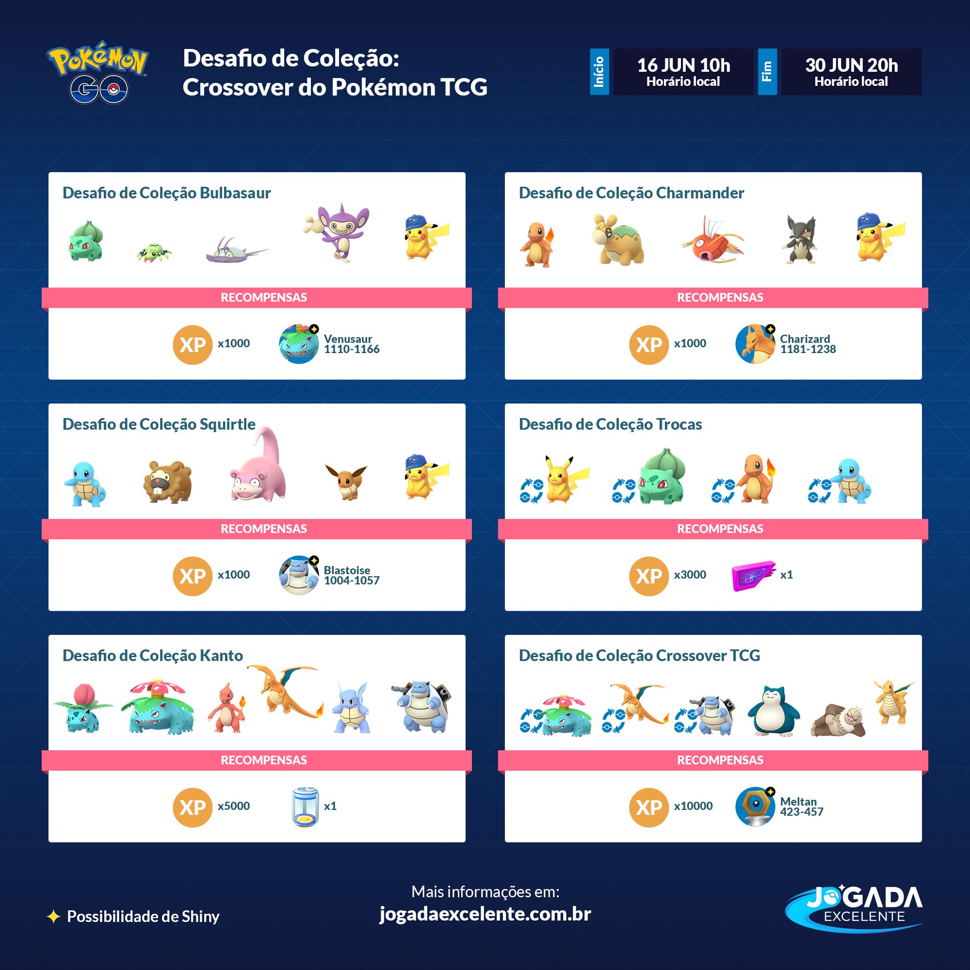 Jogada Excelente on X: Pokémon GO: Pesquisas de Campo e Desafios de  Coleção do evento Chamas Sombrias. Você só vai receber um Desafio de  Coleção, referente ao caminho que você escolher na