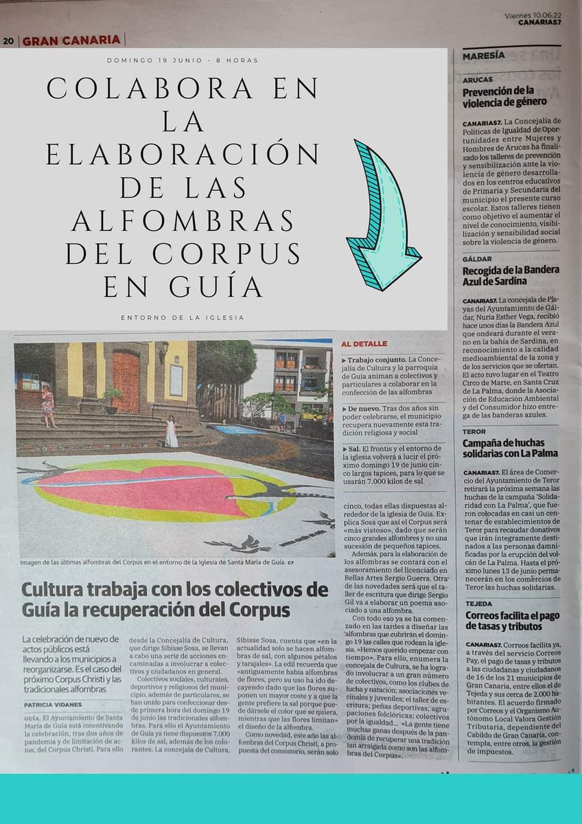 🤝🎨Las alfombras de #Guía tienen una gran tradición y desde la pasada semana mantuvimos una reunión de coordinación y comenzamos con el licenciado en bellas artes Sergio Guerra.

🙏Muchas gracias a todos los colectivos que están colaborando y para llenar de color nuestras calles