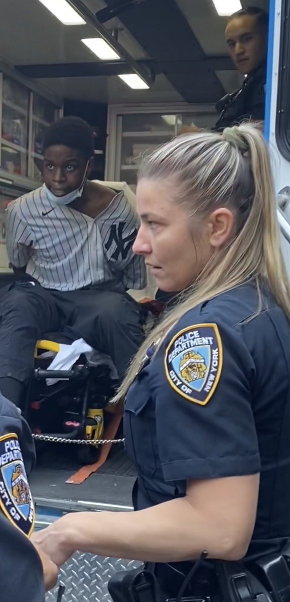 sad_horse_girl's tweet photo. HIS NAME IS TREY AND HE REFUSED MEDICAL ASSISTANCE. NYPD WOULD NOT EXPLAIN WHY HE WAS IN CUFFS. HE WAS NOT VIOLENT OR EXPERIENCING A MEDICAL EMERGENCY. https://t.co/9Qil8e7AH3